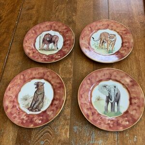 Email de Limoges I. Godinger plates 7.5” lion tiger leopard elephant set of 4
